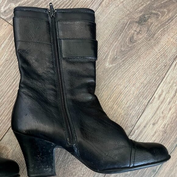 Born Black Crown Pratt Mid-Calf Block Heel Leather Side Zip Boots Size 8.5 - Picture 11 of 16